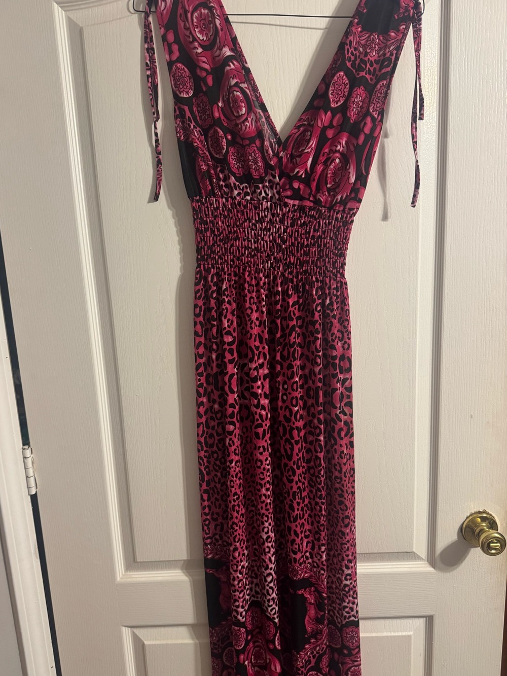 Pink Patterned V-Neck Maxi Dress - Elegant Summer Style